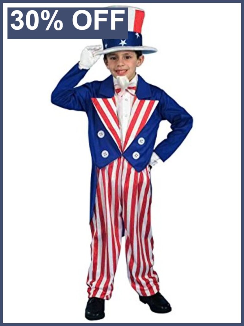 Uncle Sam Costume Kids Medium 8-10 Hat Jacket Tie Pants
